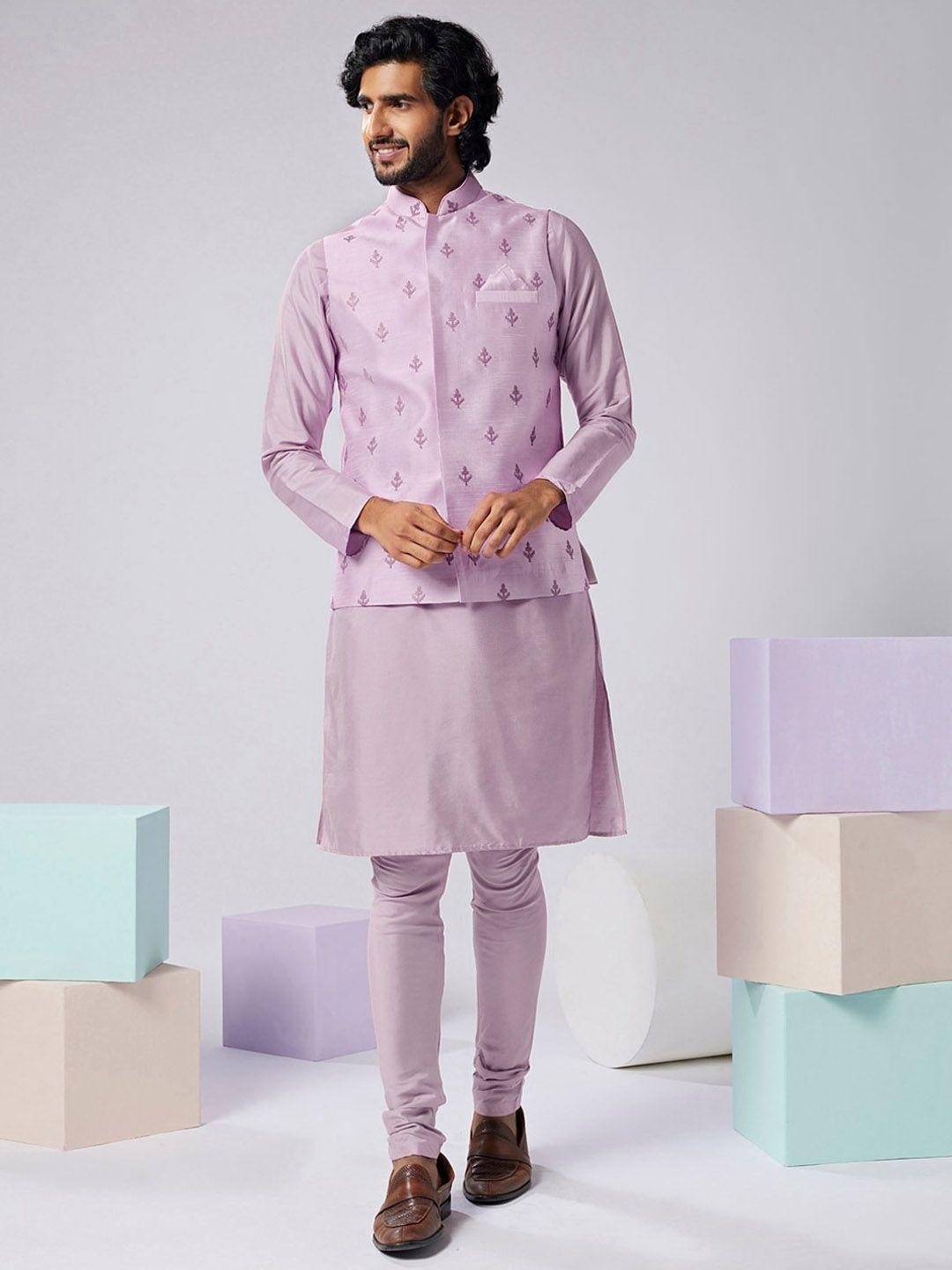 kisah mandarin collar kurta with churidar & embroidered nehru jacket