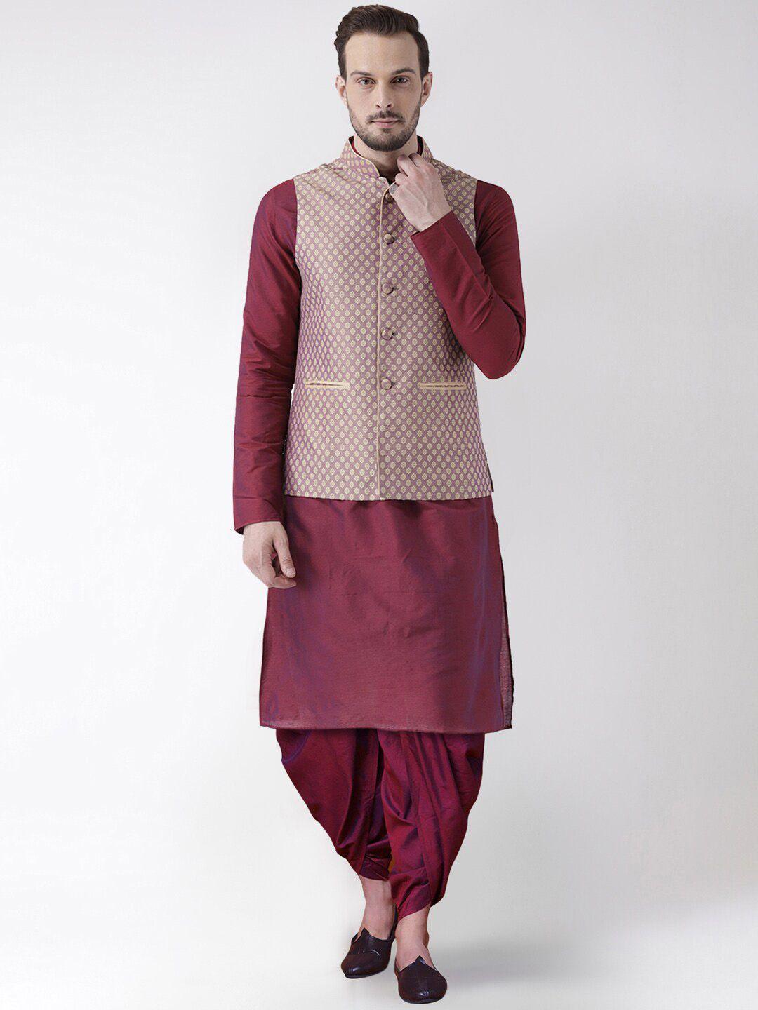 kisah mandarin collar kurta with dhoti pants with woven design nehru jacket