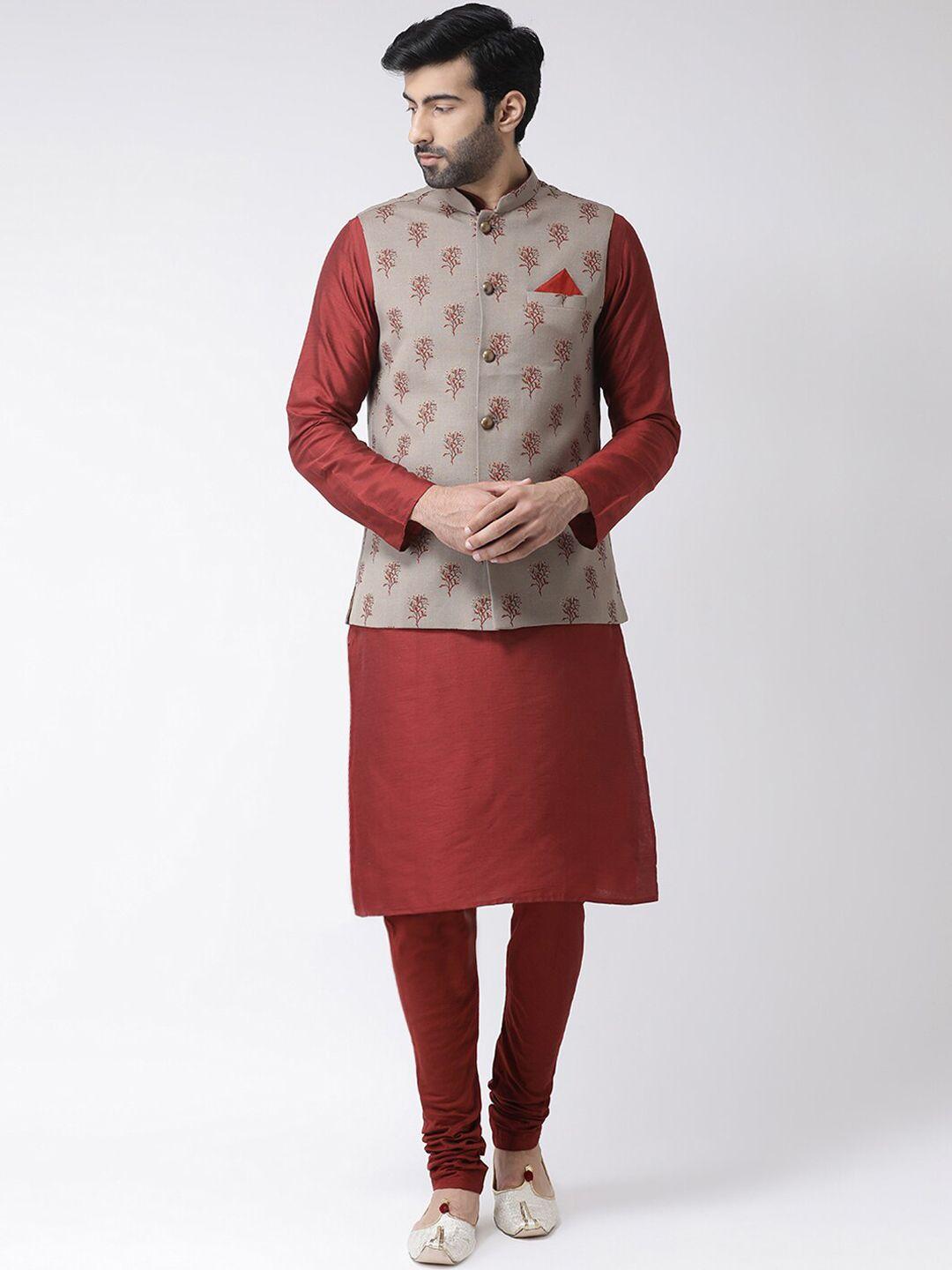 kisah mandarin collar regular straight kurta with churidar & nehru jacket