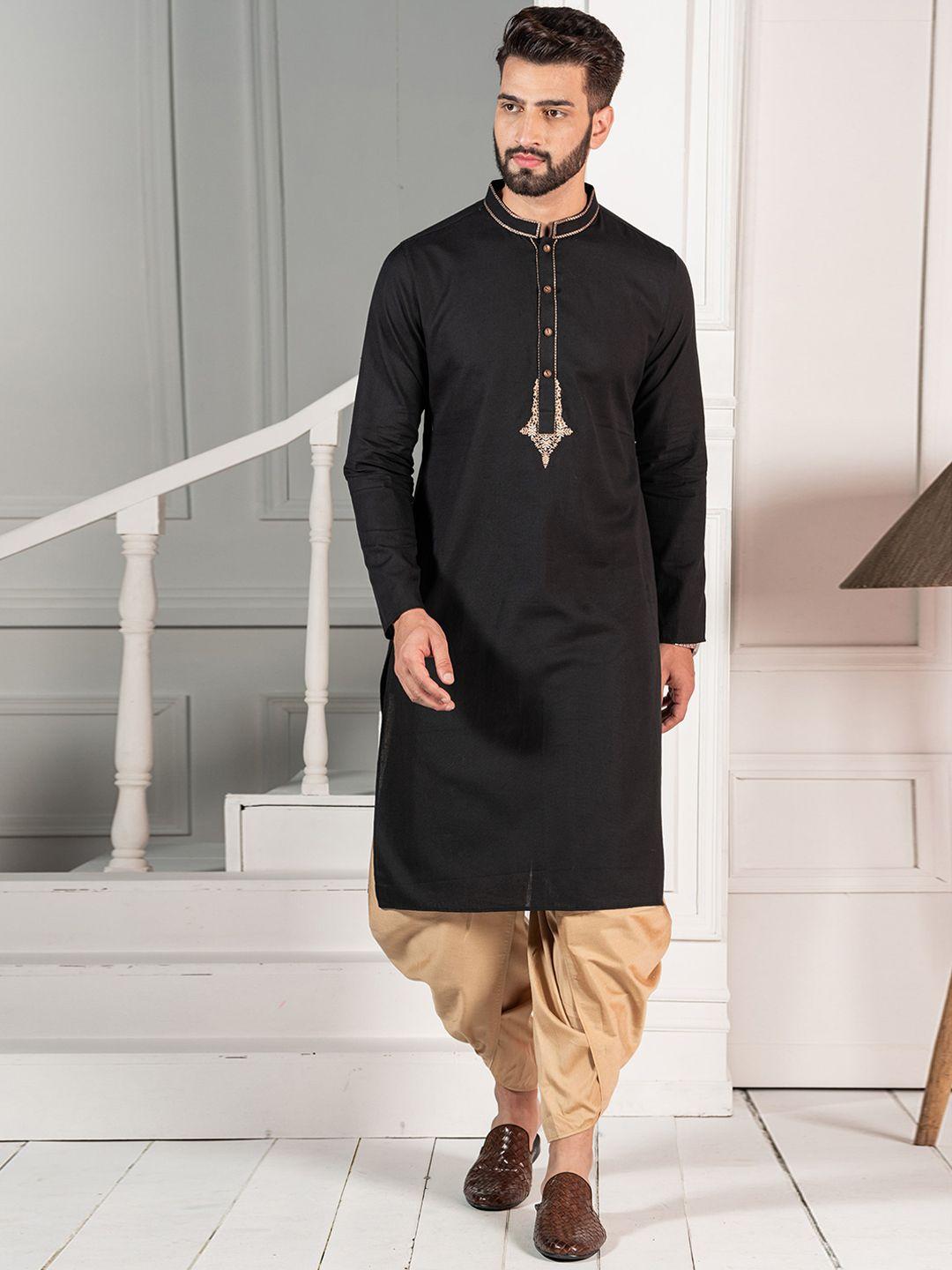 kisah mandarin collar thread work straight kurta with dhoti pants