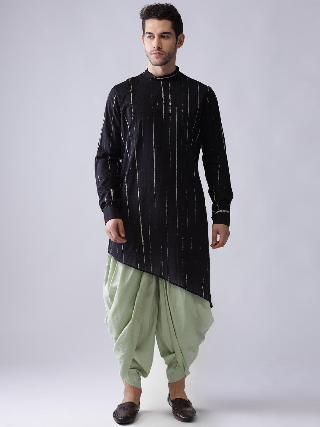 kisah men black printed kurta with dhoti pants
