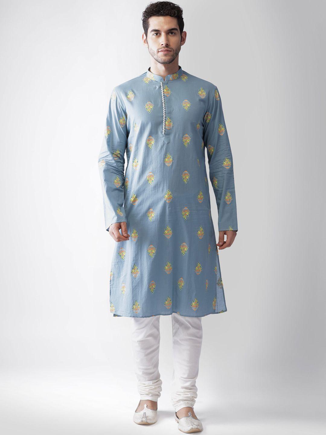 kisah men blue printed regular kurta with pyjamas