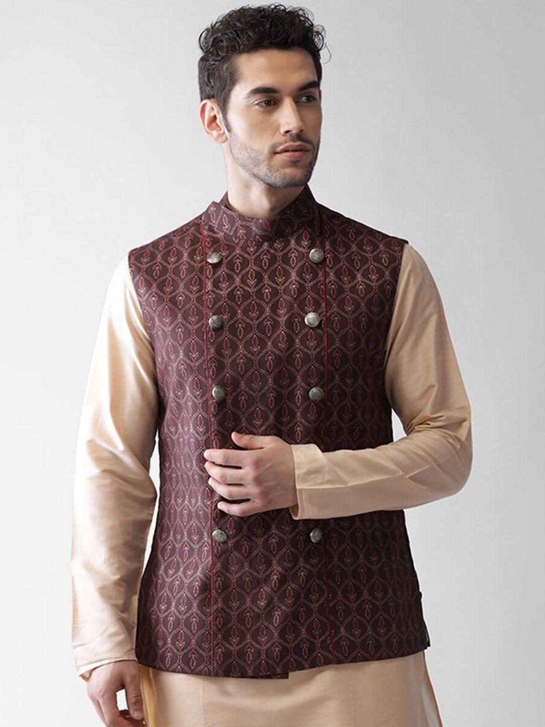 kisah-men-brown-printed-nehru-jacket