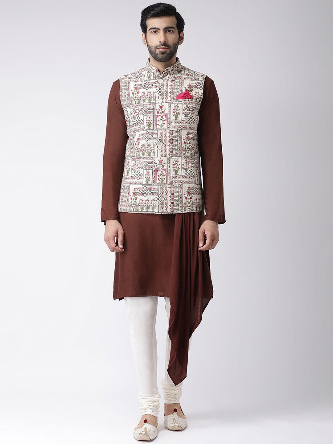 kisah men brown solid kurta set