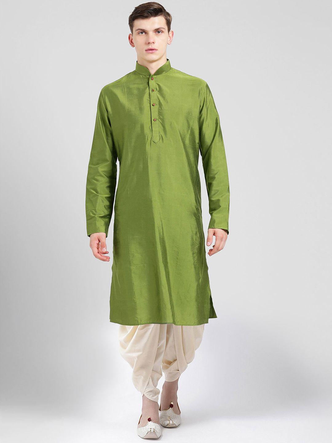 kisah men green & cream-coloured kurta with dhoti pants