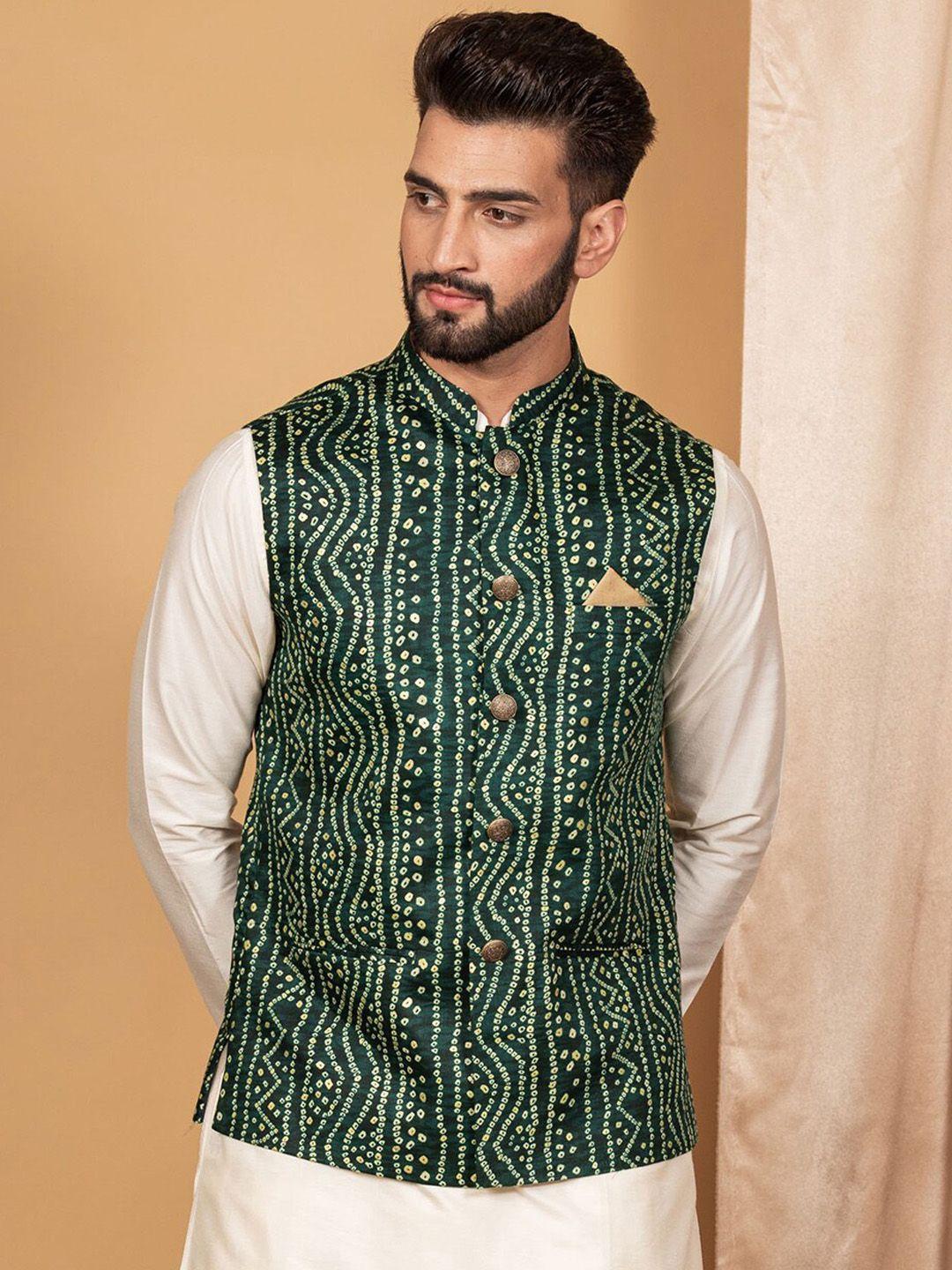 kisah-men-green-woven-design-nehru-jackets