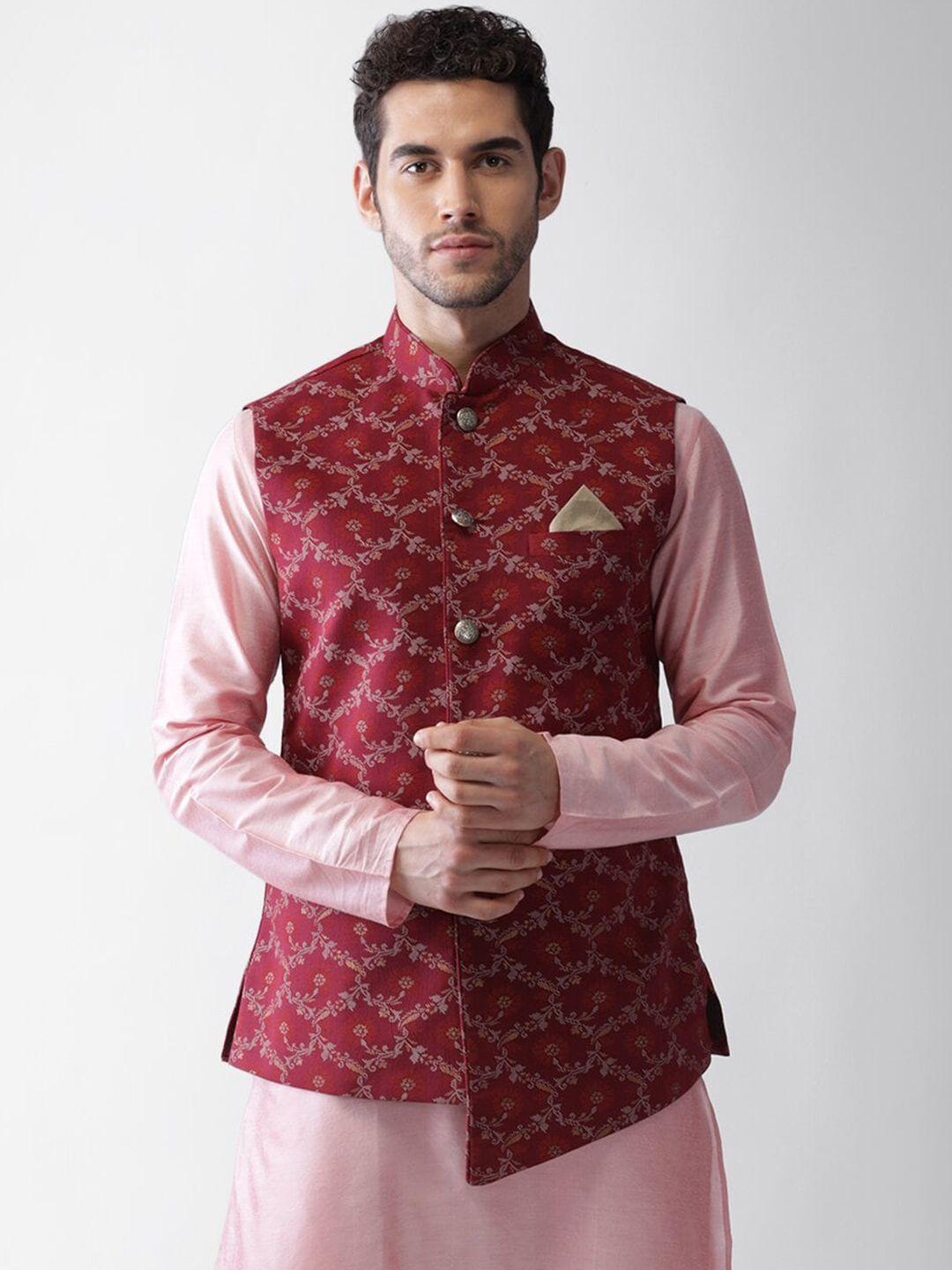 kisah-men-maroon-printed-nehru-jacket