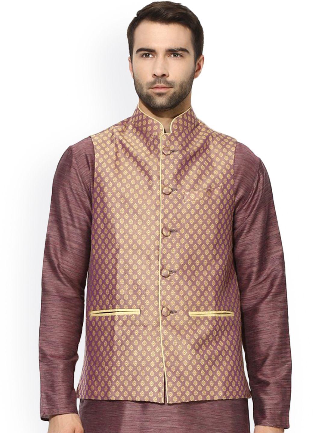 kisah-men-mauve-&-beige-patterned-nehru-jacket