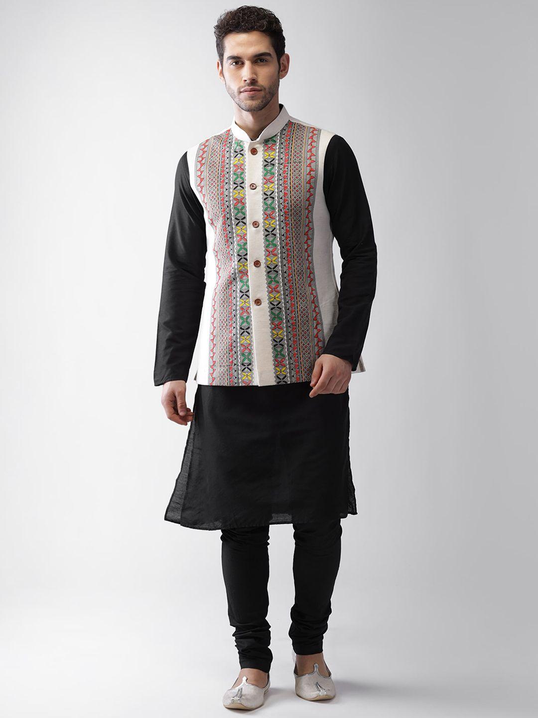 kisah men multicoloured ethnic motifs regular kurta with churidar & jacket