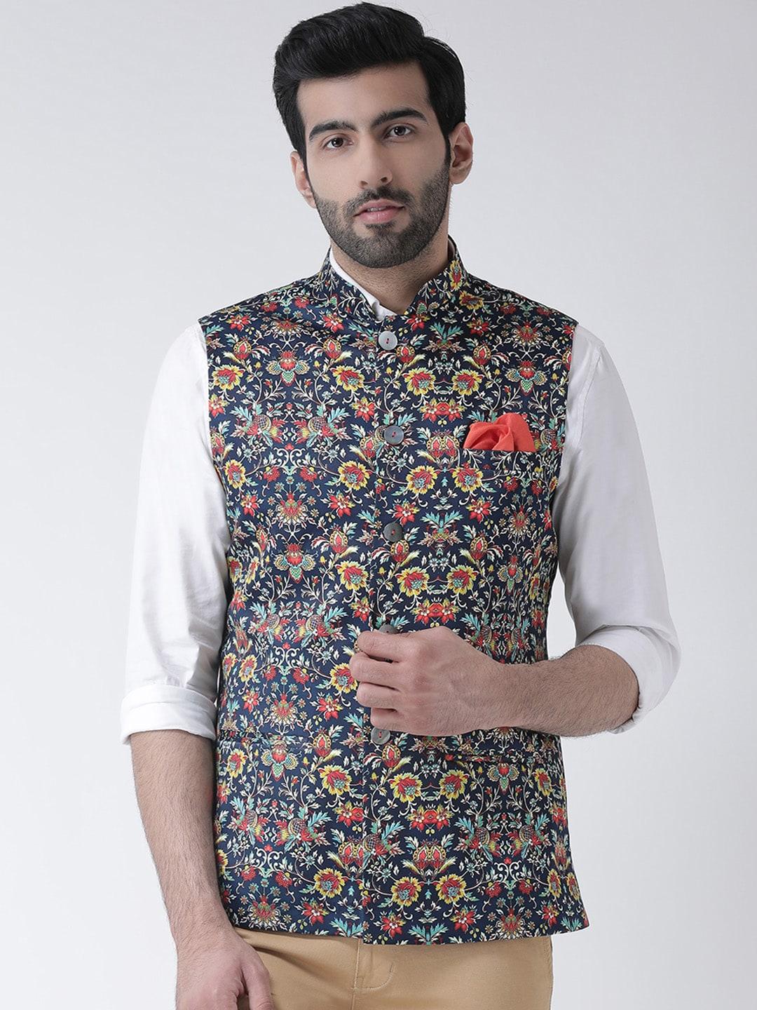 kisah men multicoloured printed nehru jacket