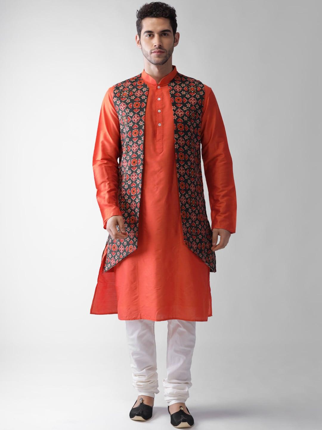 kisah men multicoloured regular kurta with pyjamas & long jacket