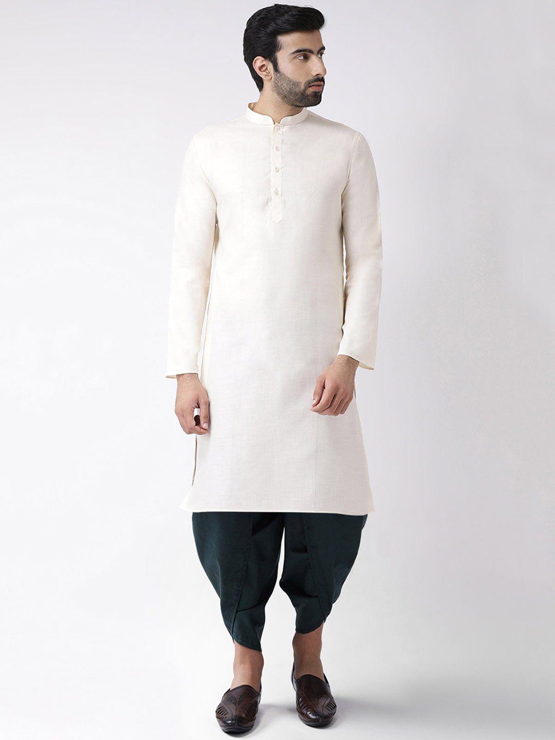 kisah men off-white & teal green kurta with dhoti pants