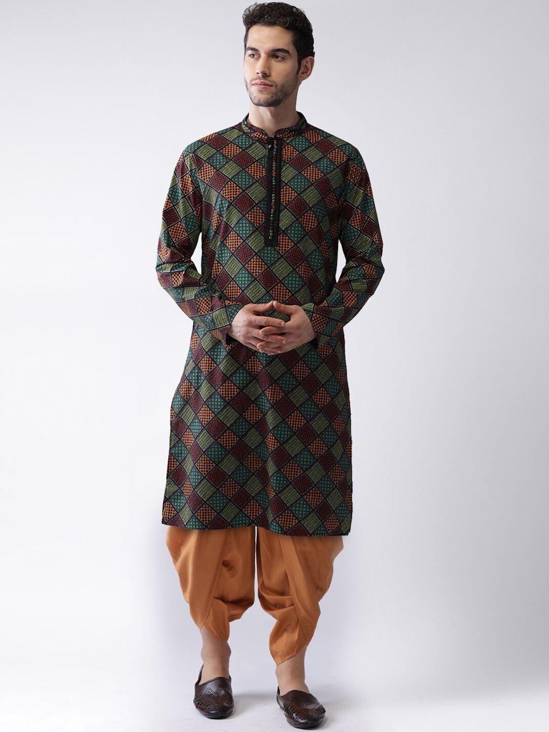 kisah men orange printed kurta with dhoti pants