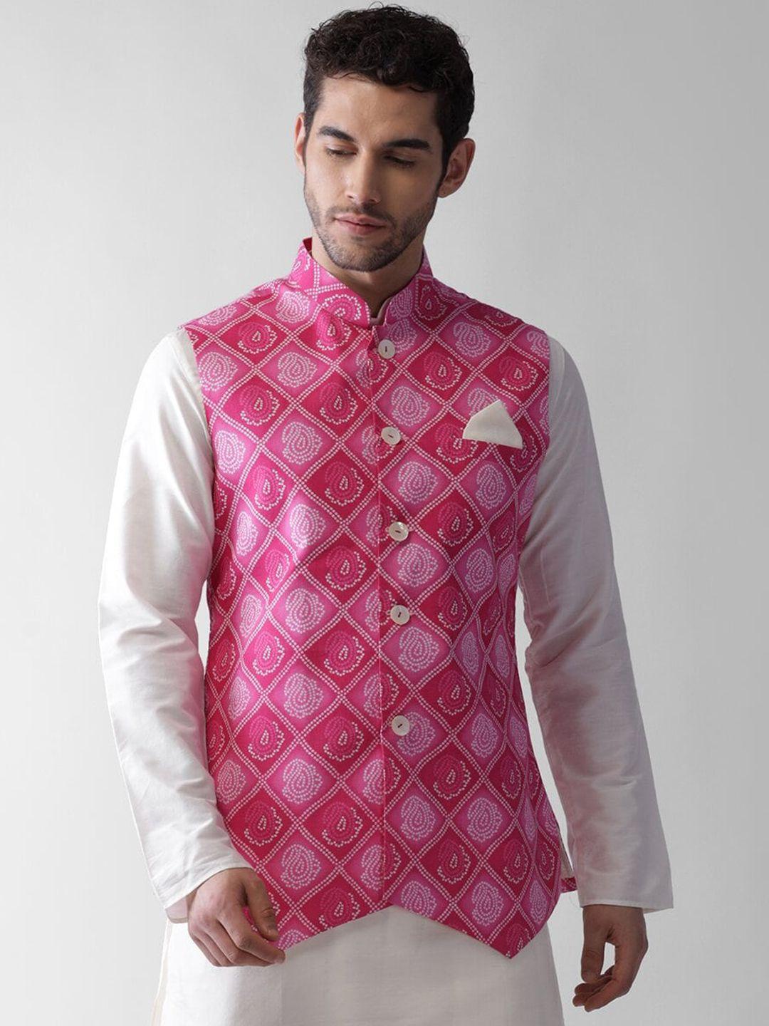 kisah men pink  printed nehru jacket