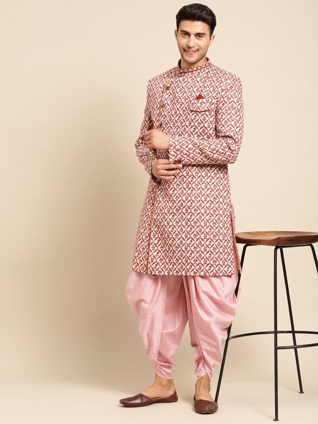 kisah men pink & magenta printed sherwani set