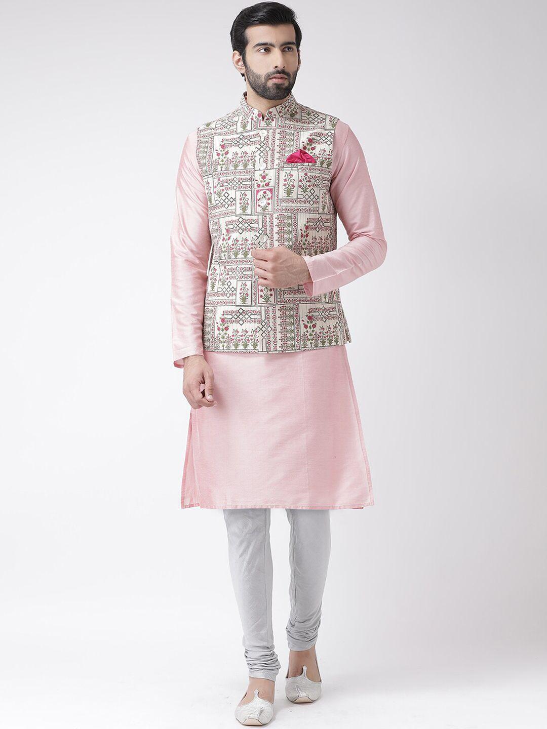 kisah men pink floral printed kurta with churidar