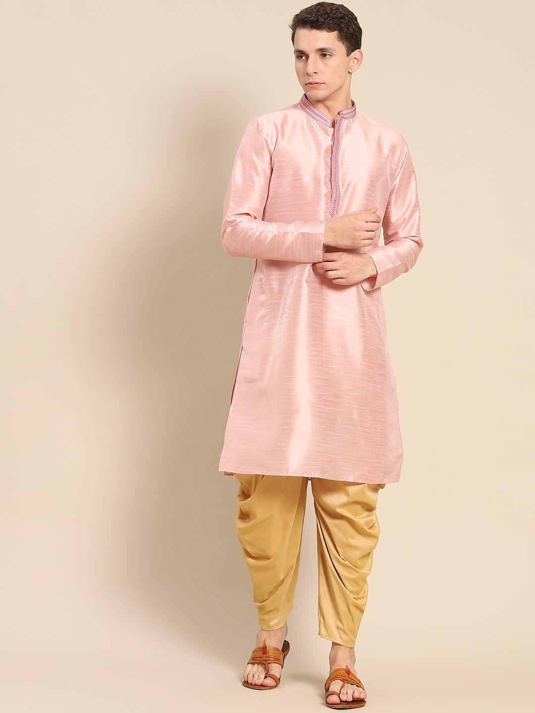 kisah men pink solid kurta with dhoti pants