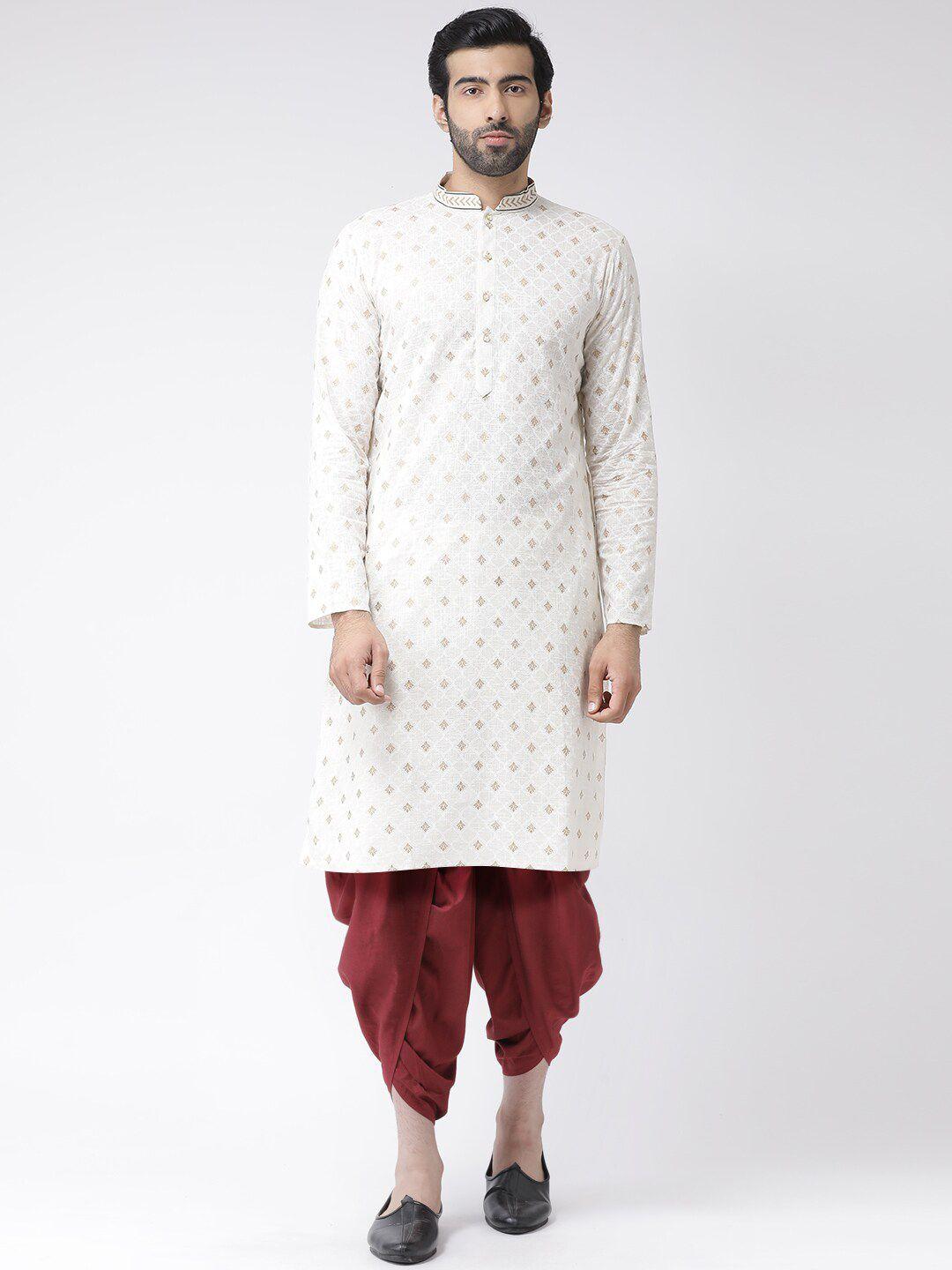 kisah men white printed straight kurta with dhoti pants