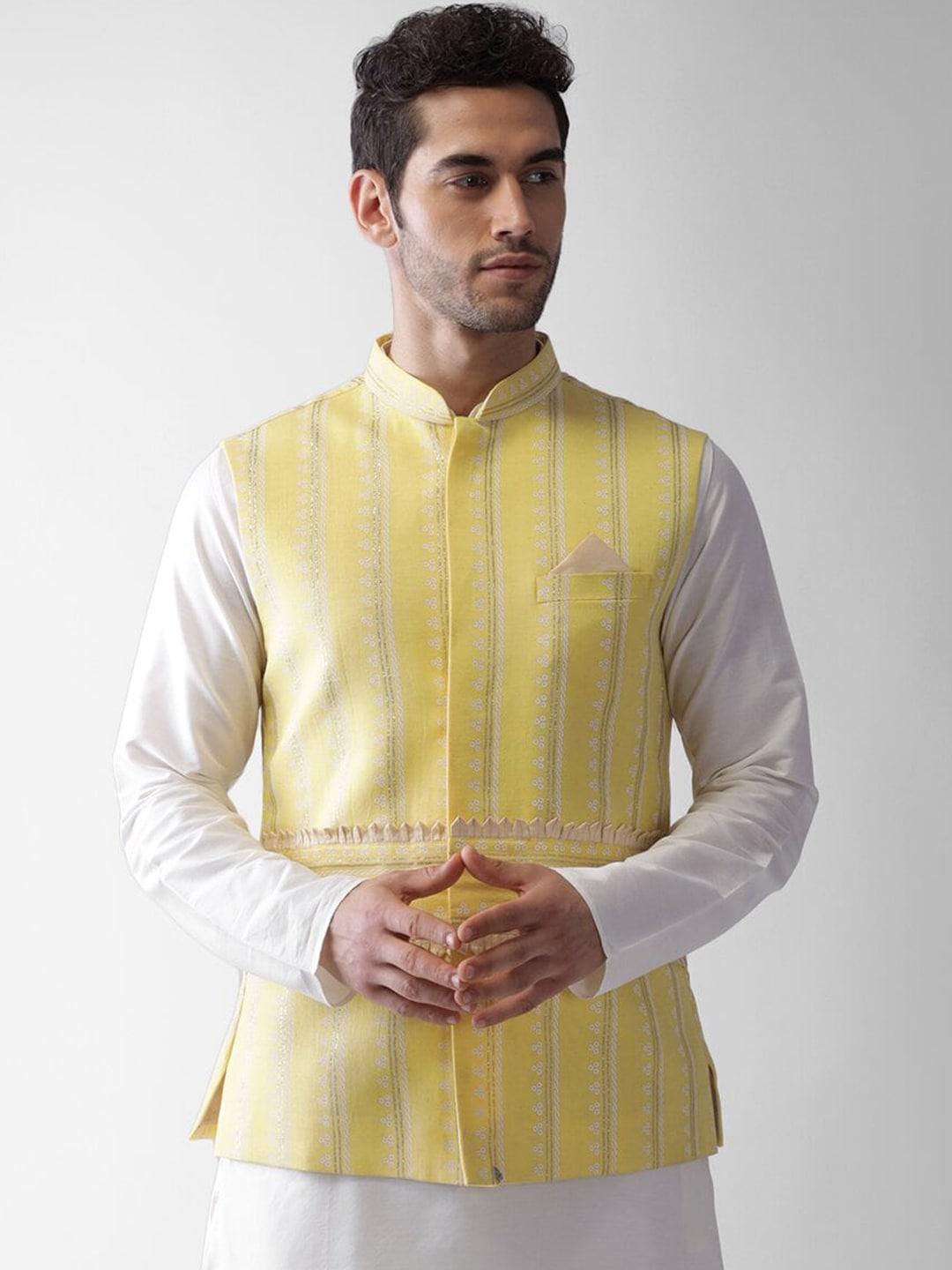 kisah-men-yellow-printed-nehru-jacket