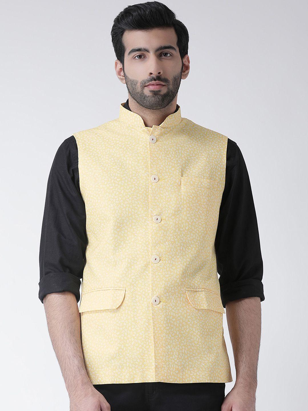 kisah-men-yellow-printed-nehru-jacket