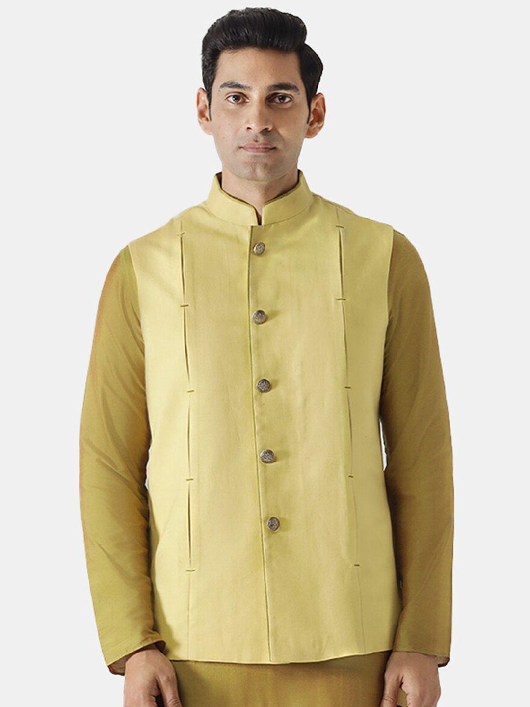 kisah-men-yellow-solid-nehru-jacket