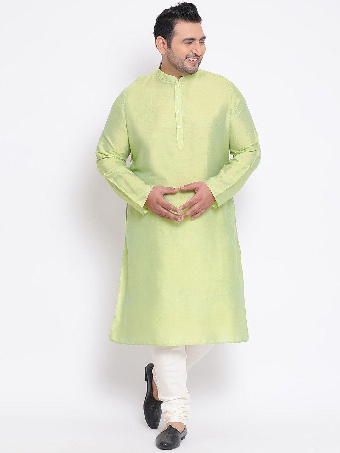 kisah plus men green & cream-coloured solid kurta with pyjamas