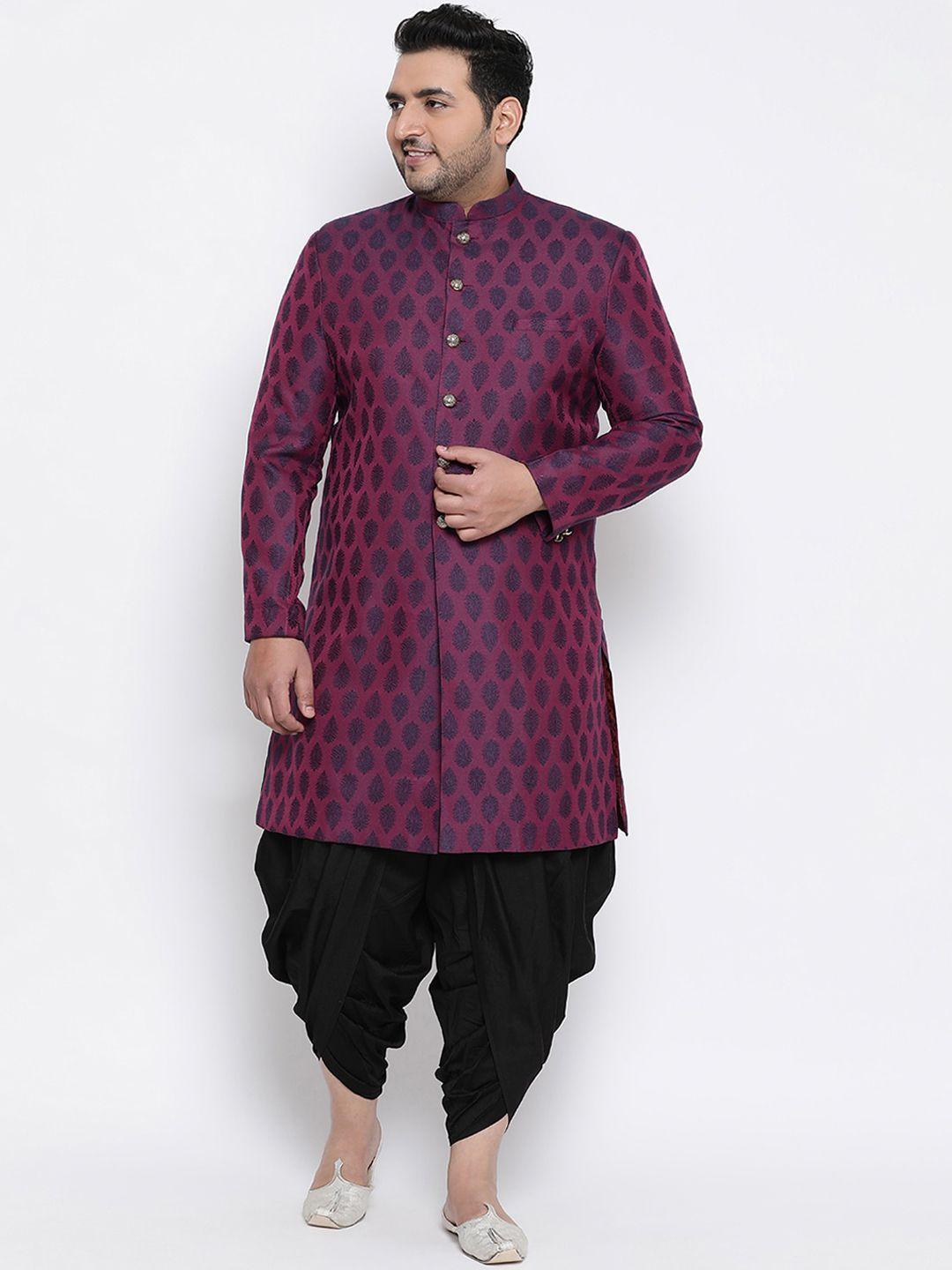 kisah plus men purple & black woven design sherwani