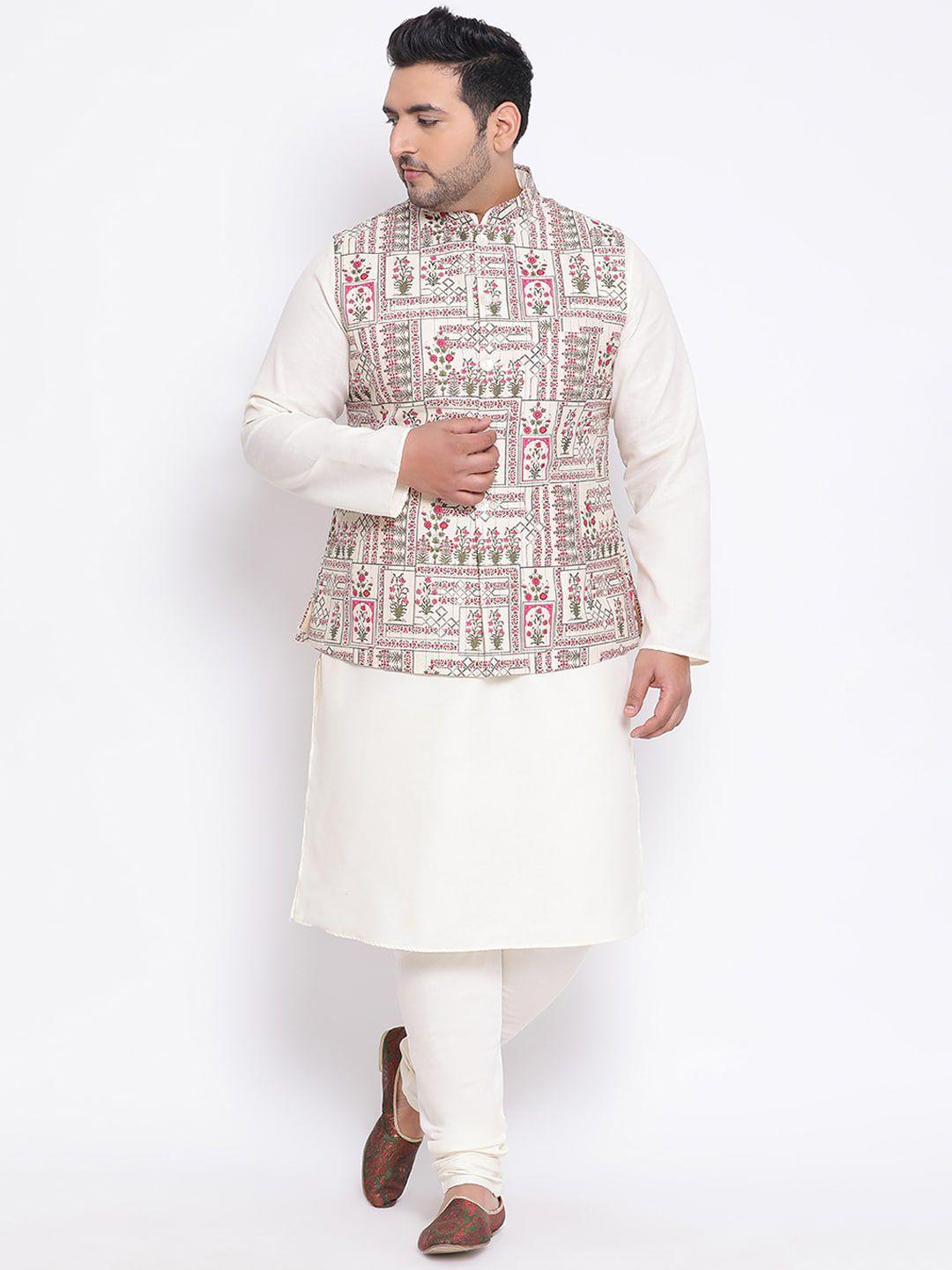 kisah plus men white printed kurta with churidar