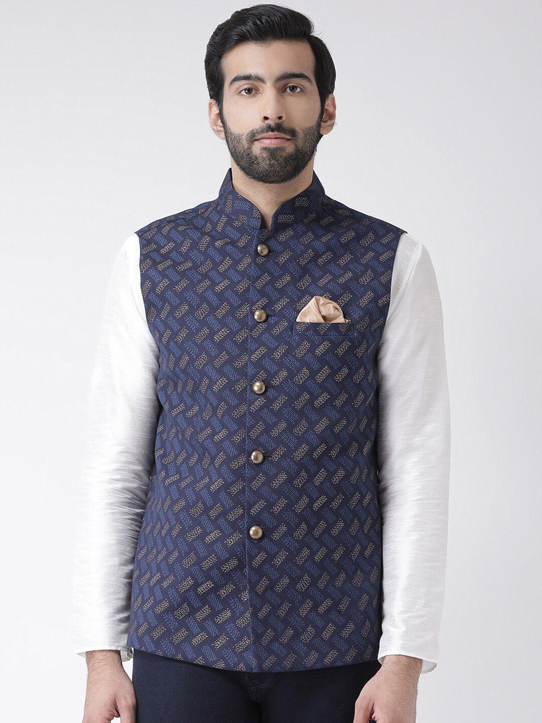 kisah printed nehru jacket with pocket square