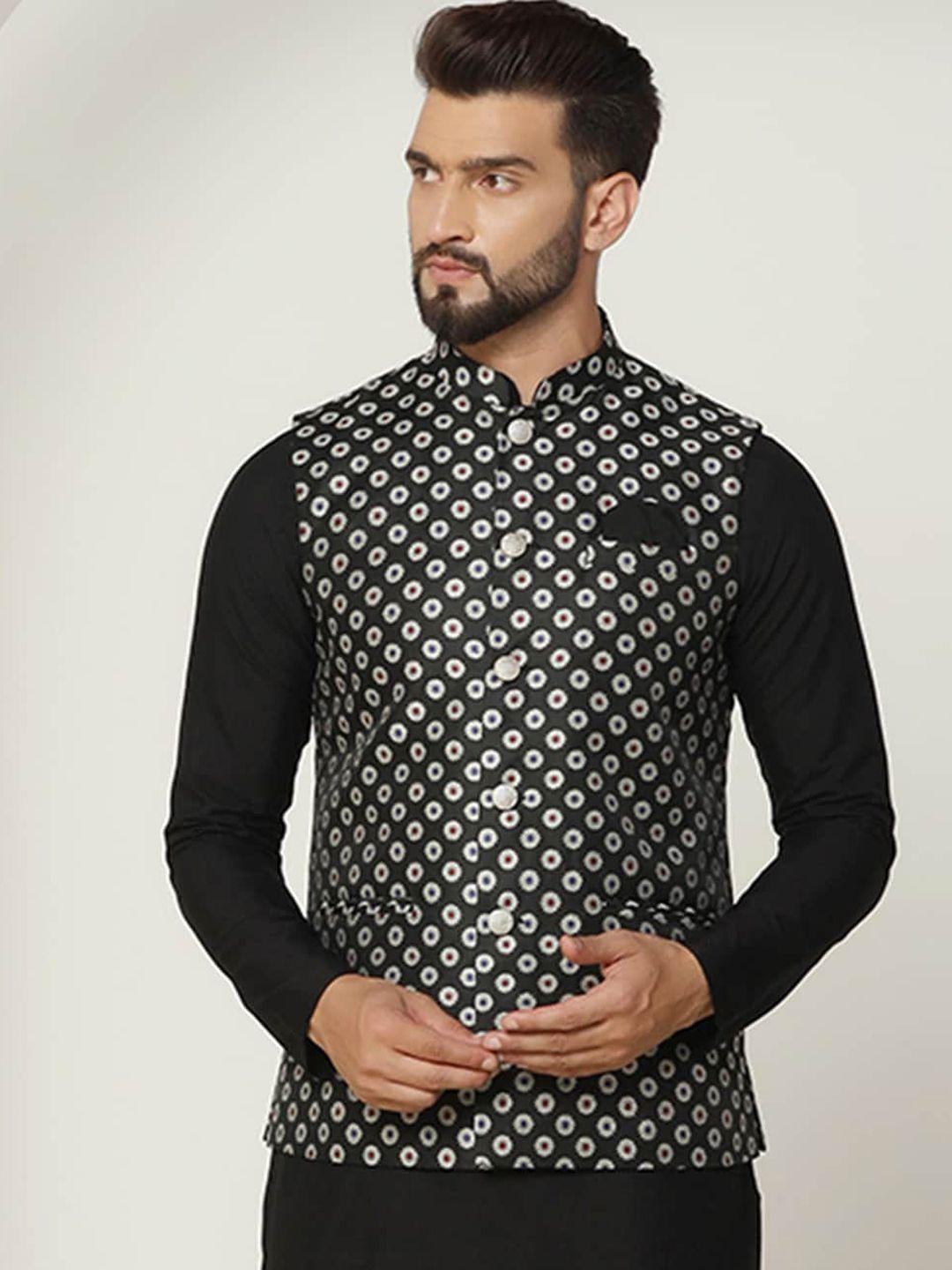kisah printed nehru jacket with pocket square