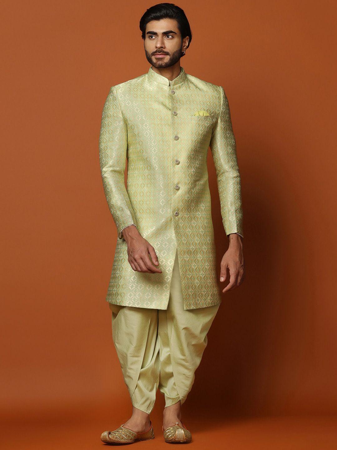 kisah woven design cotton sherwani dhoti set