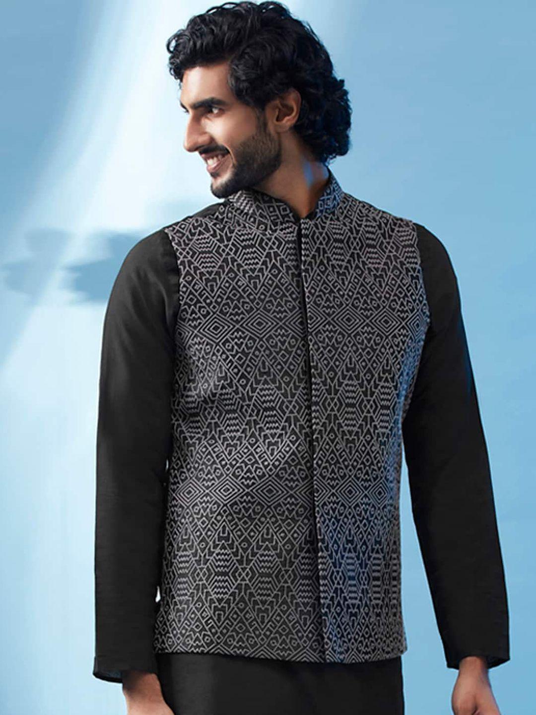 kisah woven embroidered nehru jacket
