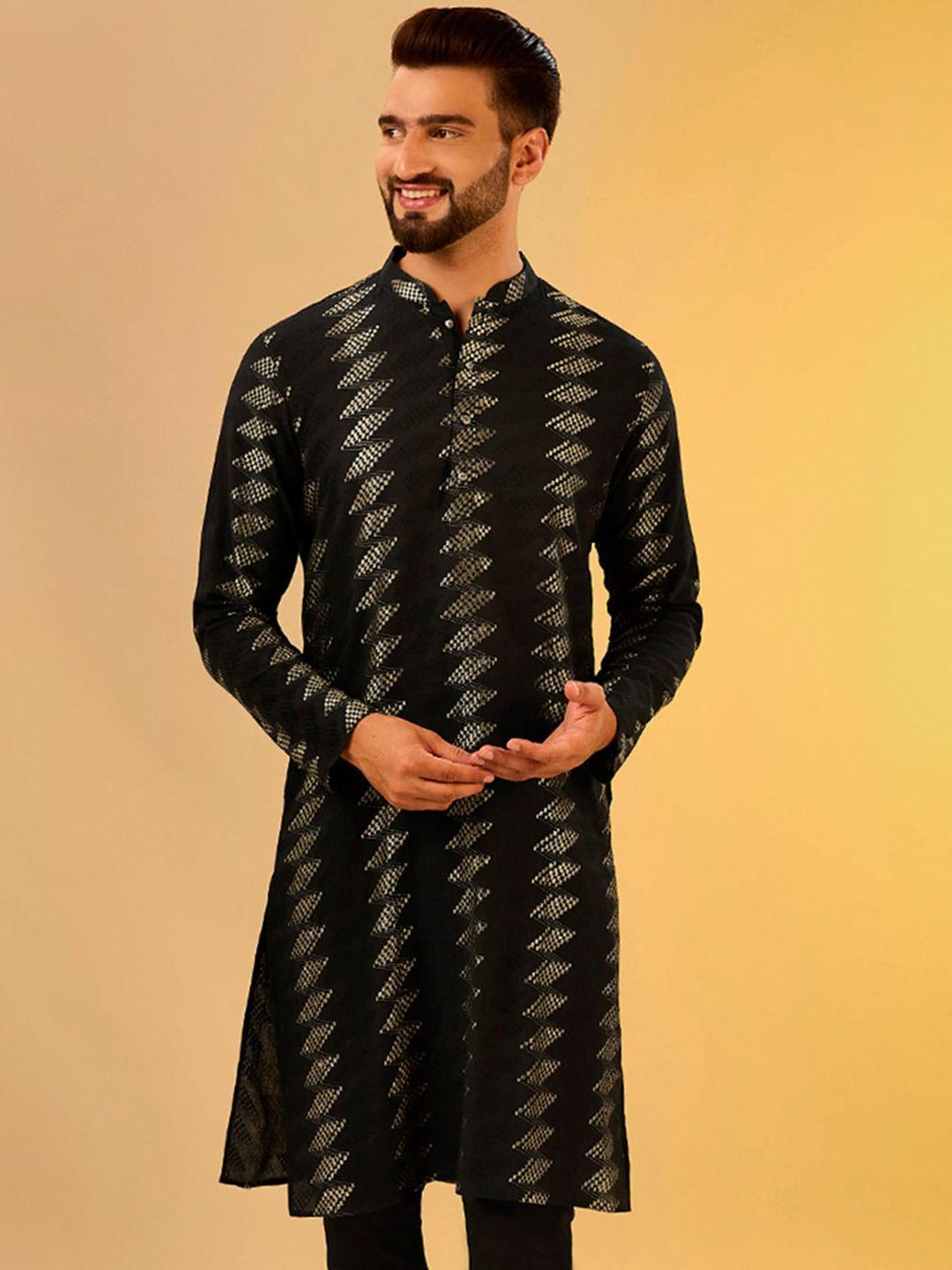 kisah abstract embroidered mandarin collar cotton straight kurta