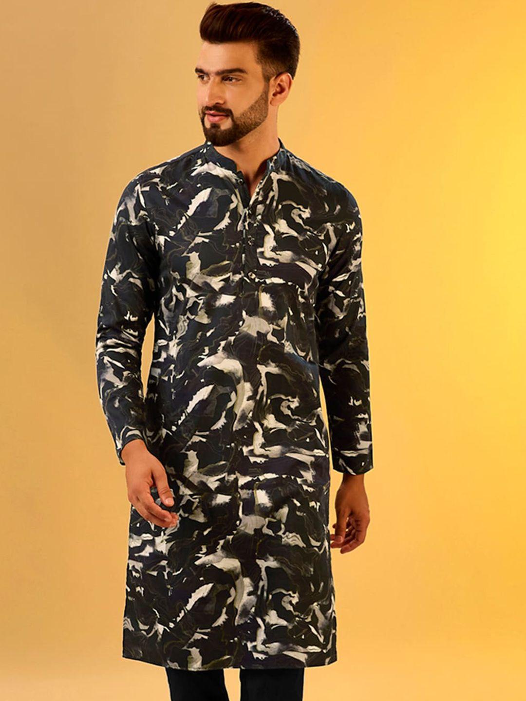 kisah abstract mandarin collar printed cotton straight kurta