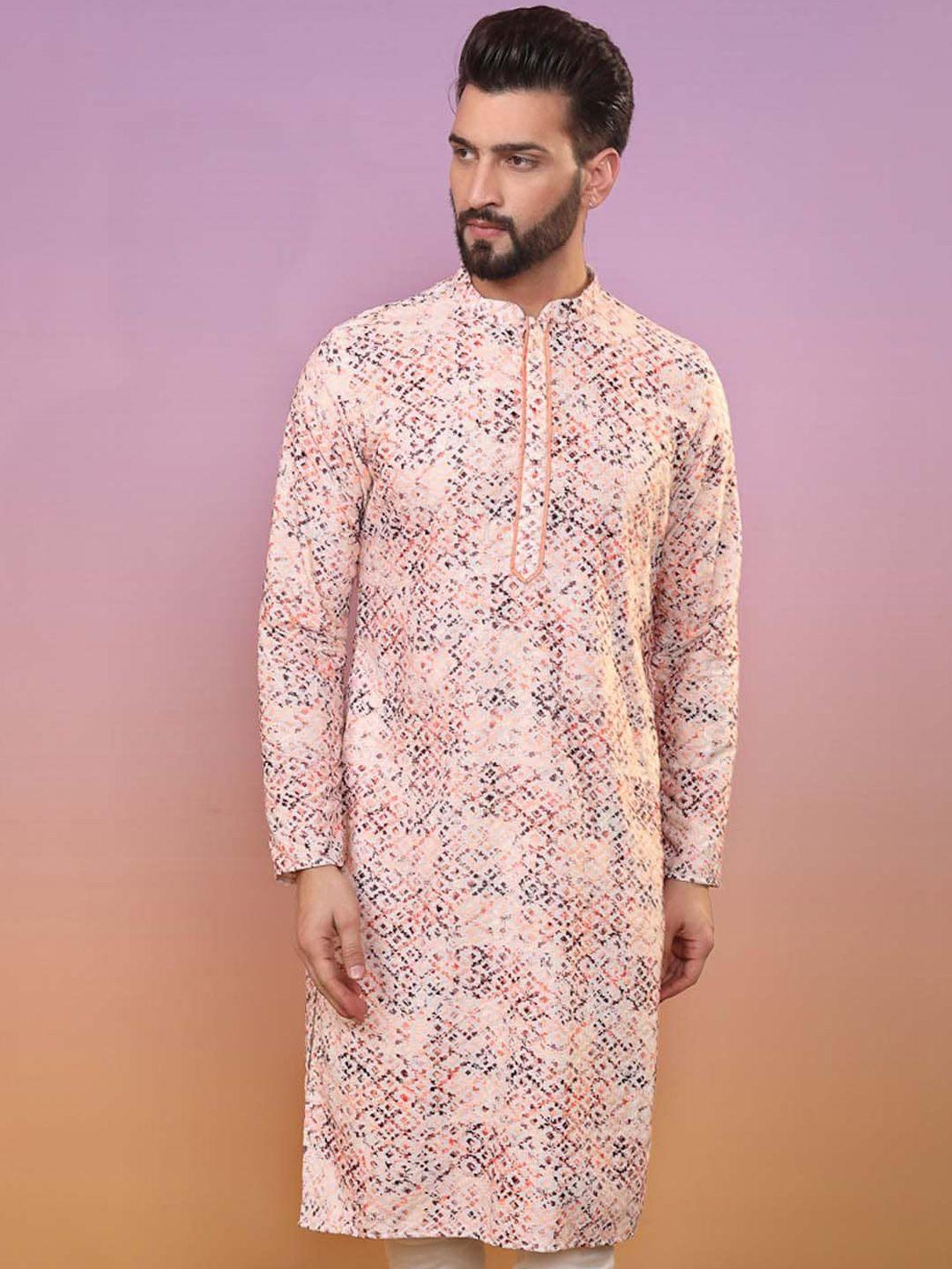 kisah abstract printed mandarin collar kurta