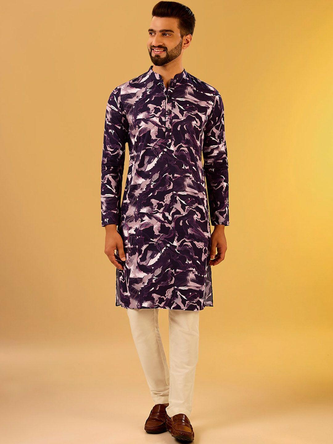 kisah abstract printed mandarin collar regular kurta with trousers