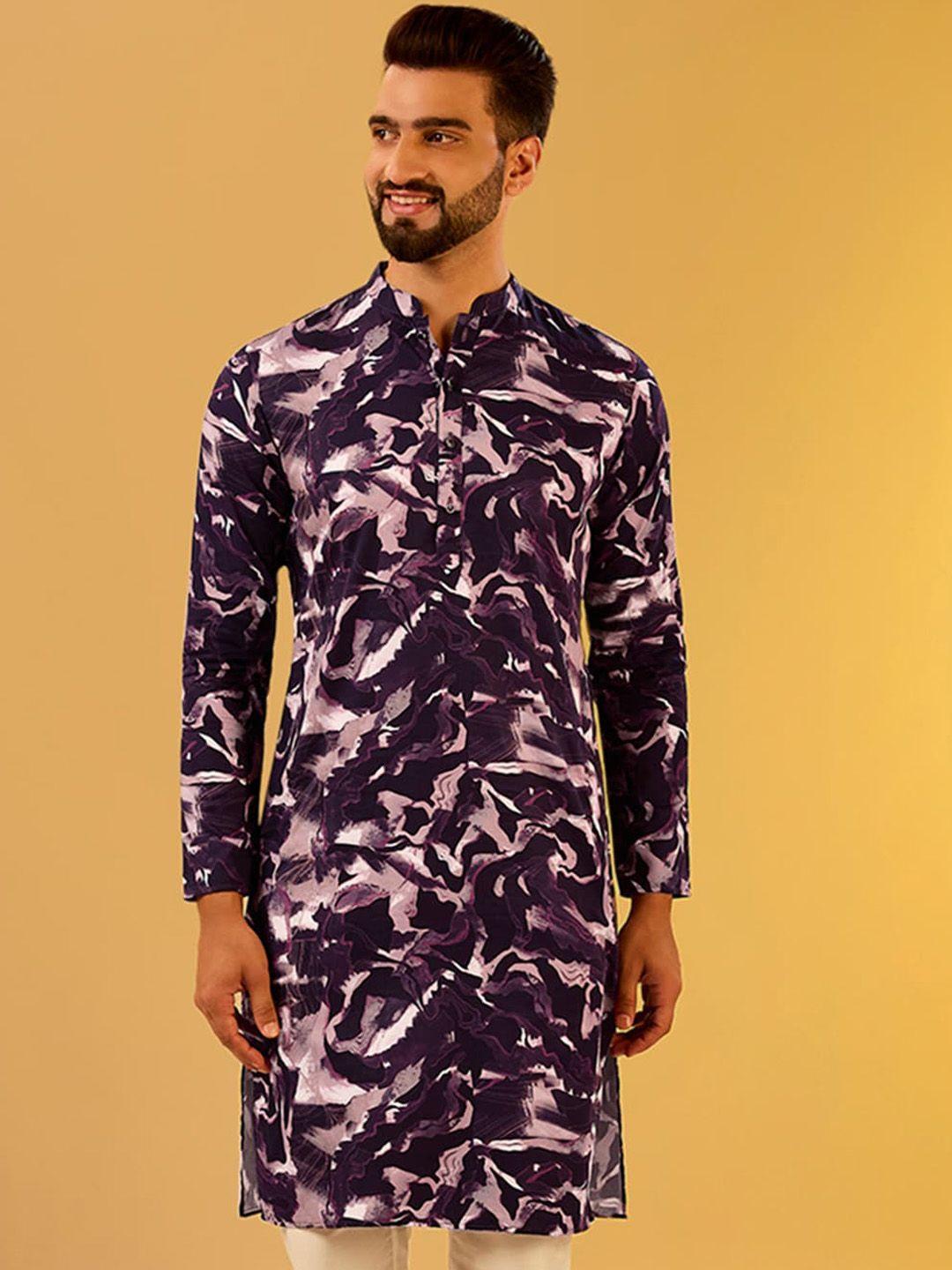 kisah abstract printed mandarin collar straight regular kurta