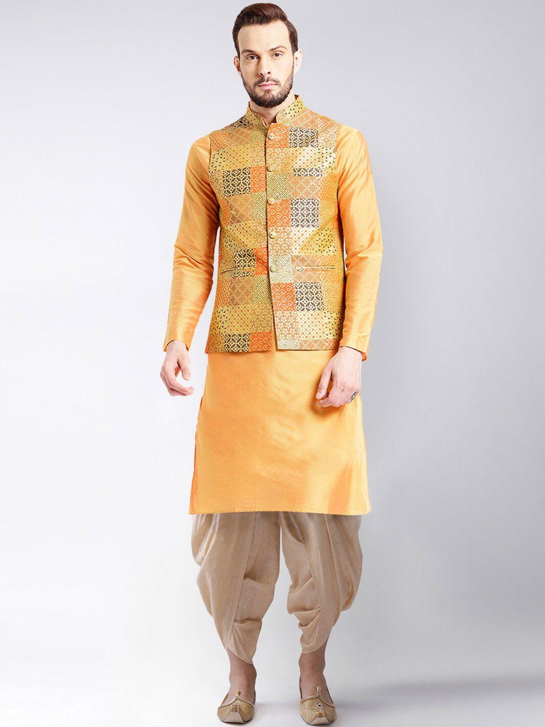 kisah band collar straight kurta & dhoti pants with nehru jacket