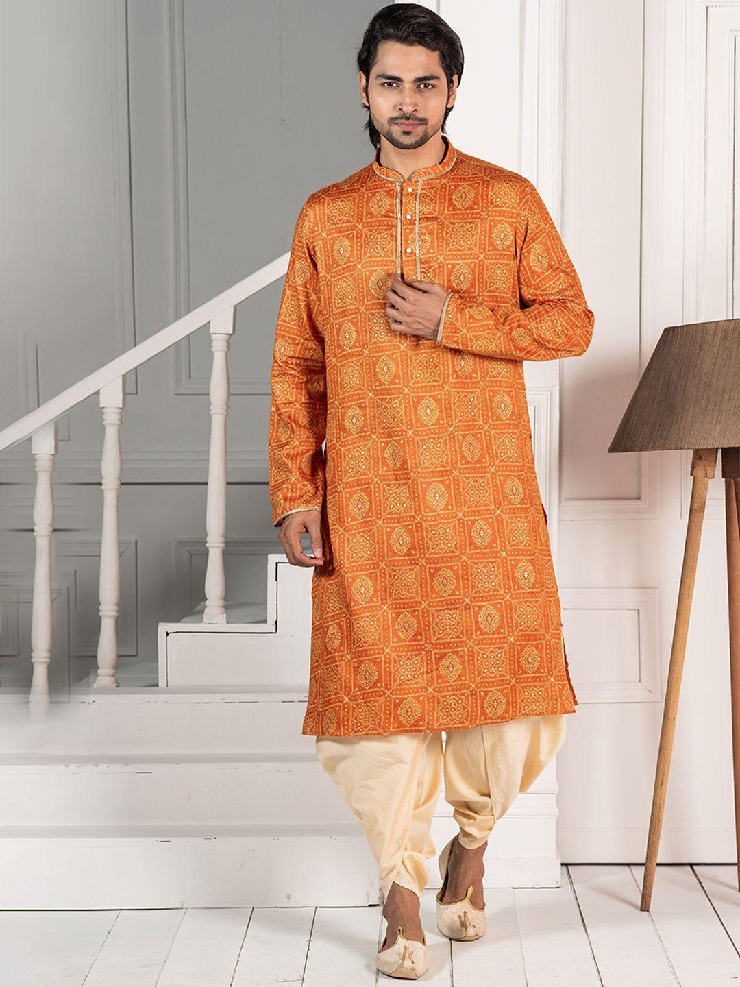 kisah bandhani printed mandarin collar kurta with dhoti pants