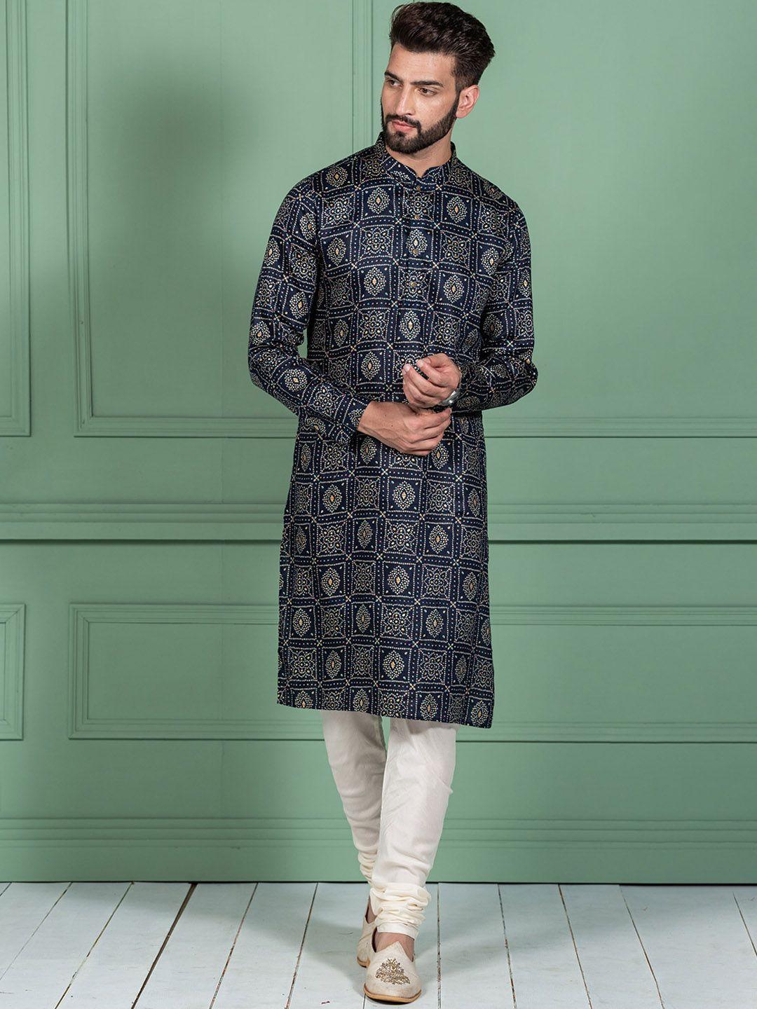 kisah bandhani printed mandarin collar straight kurta