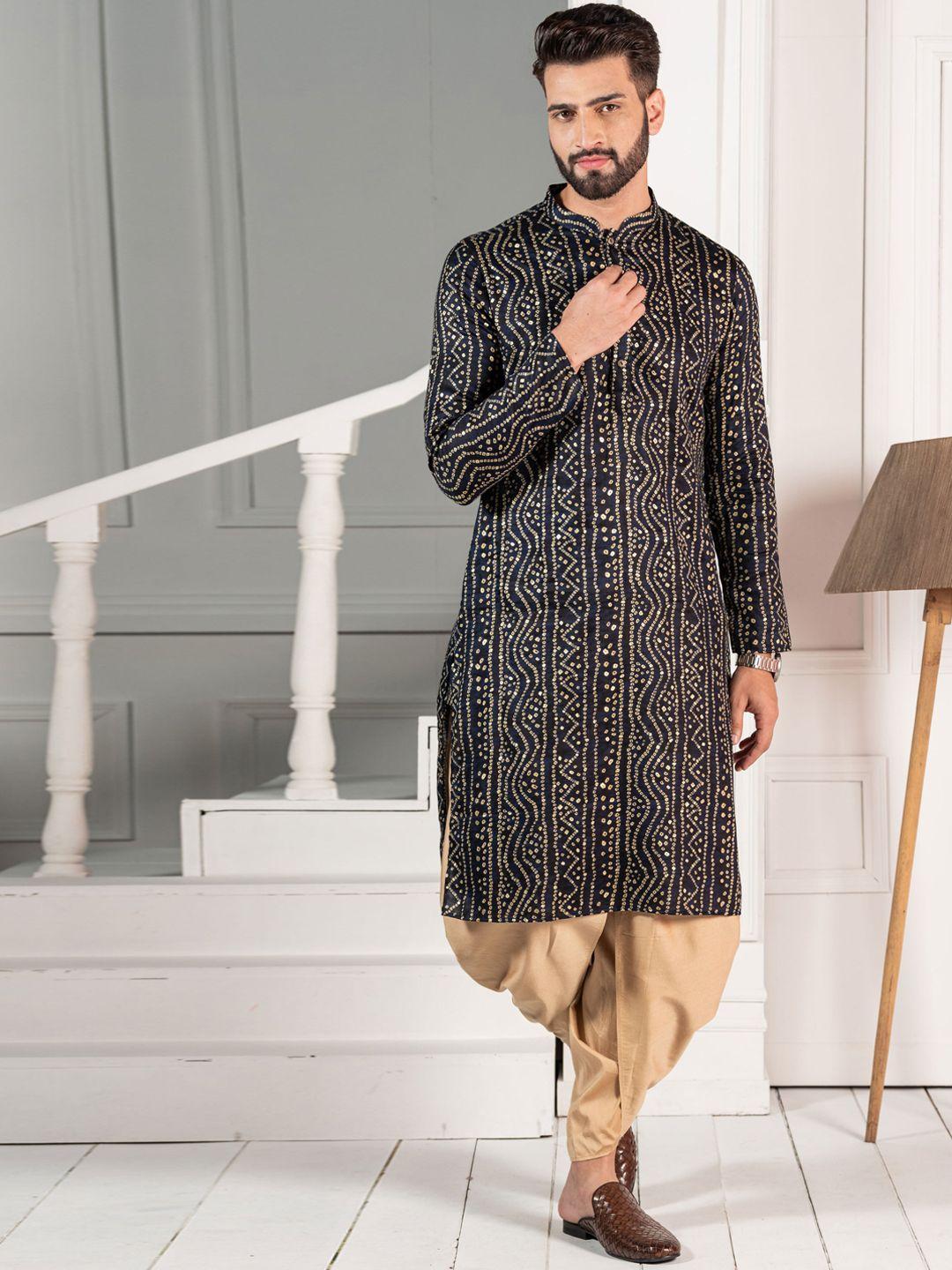 kisah bandhani printed mandarin collar straight kurta