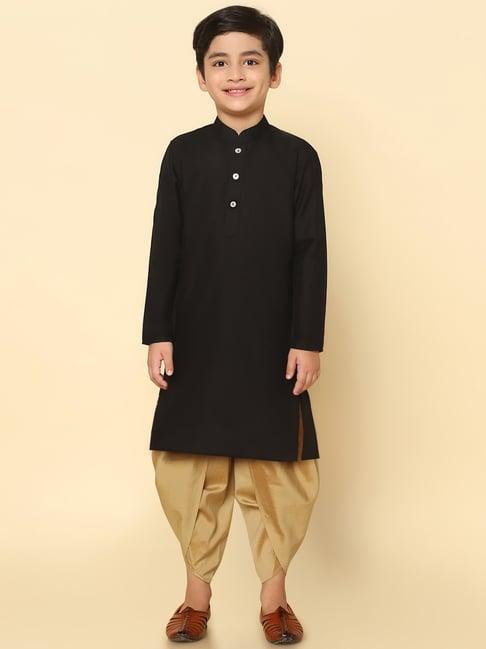 kisah black & beige solid full sleeves kurta with dhoti