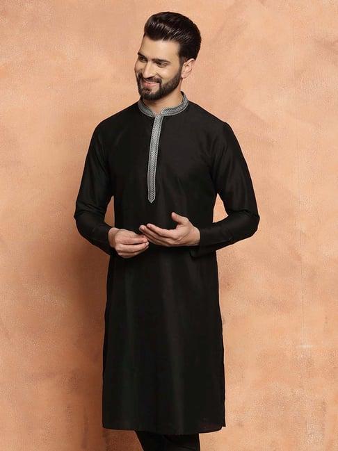 kisah black cotton regular fit kurta