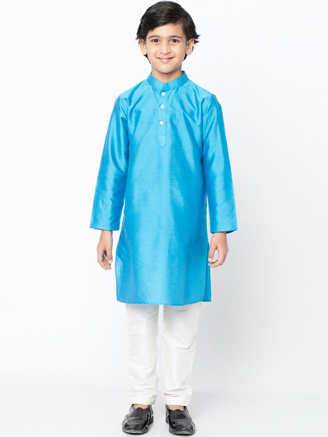 kisah boys blue & white solid kurta with pyjamas