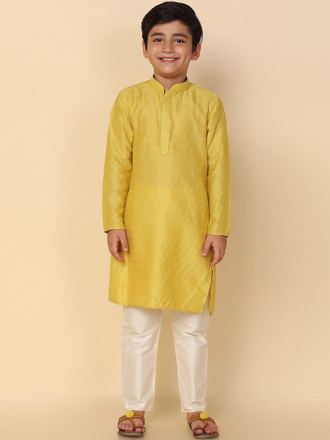 kisah boys ethic motifs mandrain collar long sleeves thread work regular kurta set