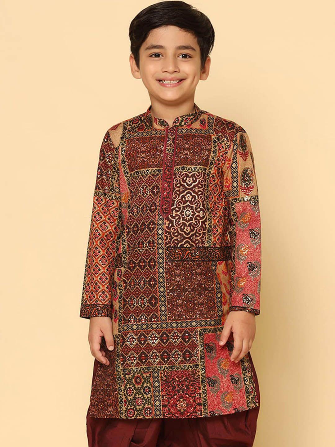 kisah boys ethnic motifs printed mandarin collar pure cotton kurta