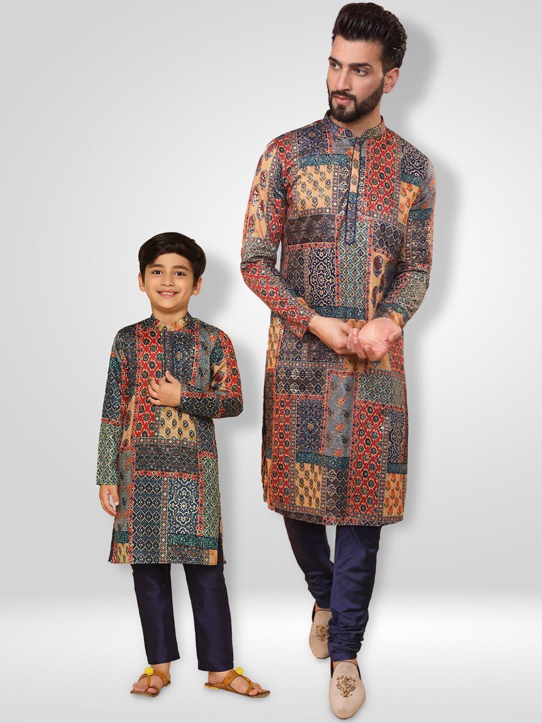kisah boys ethnic motifs printed mandarin collar straight kurta with trouser