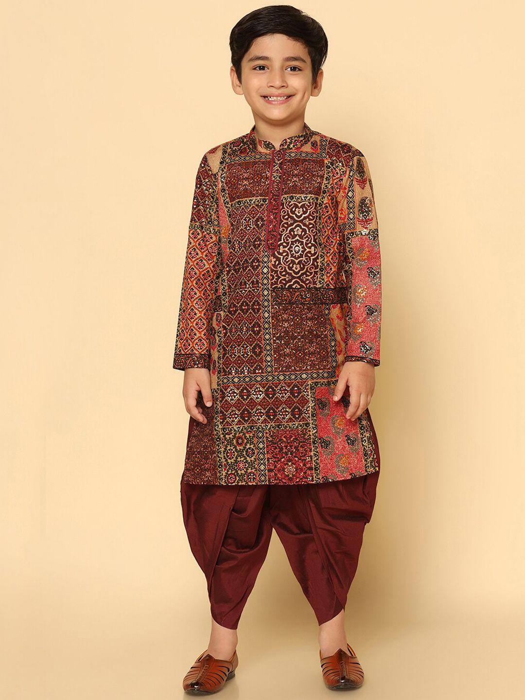 kisah boys ethnic motifs printed straight kurta with dhoti pants