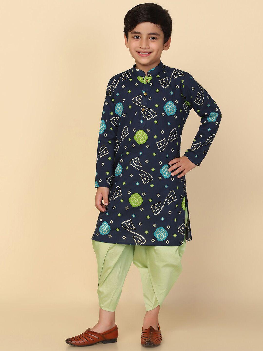 kisah boys ethnic motifs printed straight pure cotton kurta