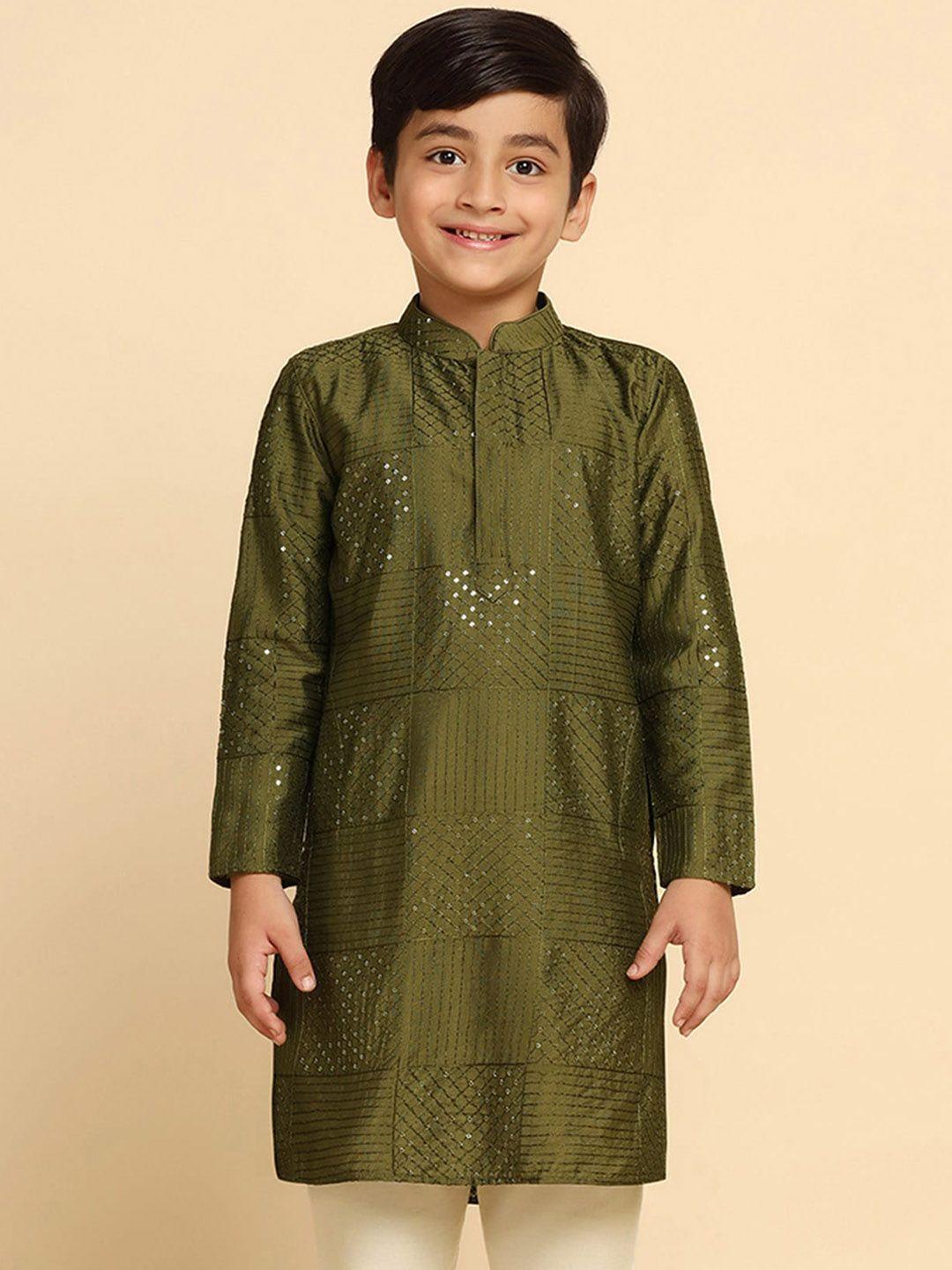 kisah boys geometric embroidered thread work straight kurta